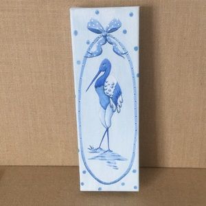Blue& white handpainted canvas of a stork